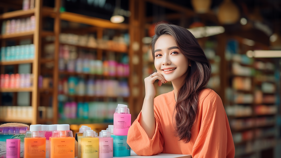 Beautiful woman with skin care products