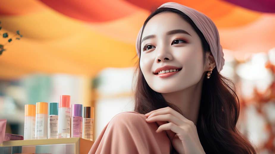 Beautiful woman with skin care products