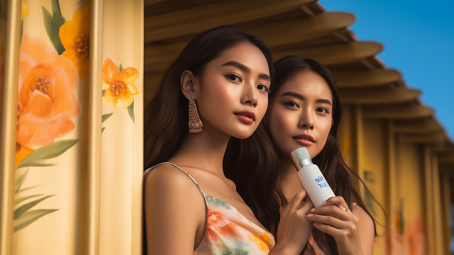 two beautiful lady holding a bottle of sunscreen showing that Sunscreen As A Moisturizer is effective