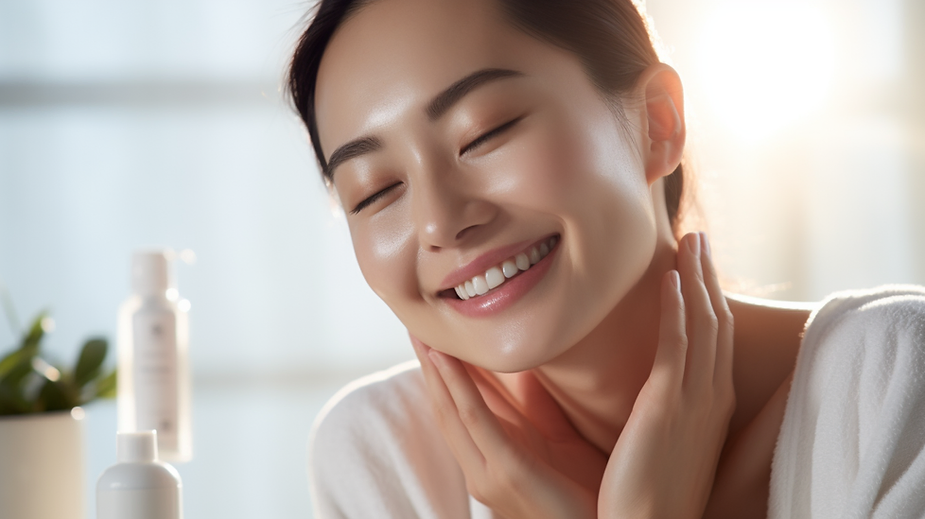 A lady feeling refreshed after using the best skincare for sensitive skin Singapore