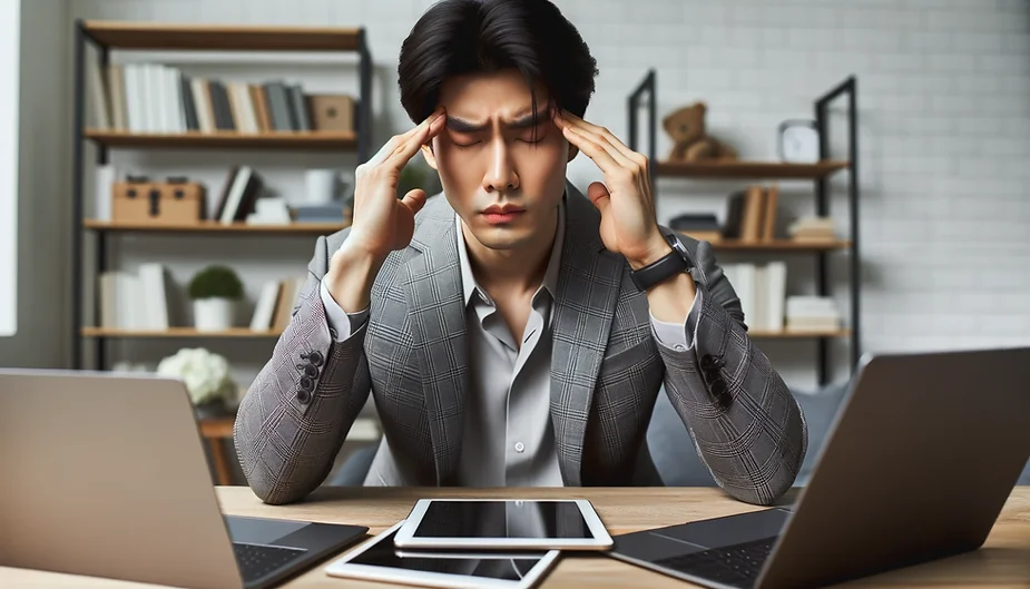 a man having a headache due to blue light