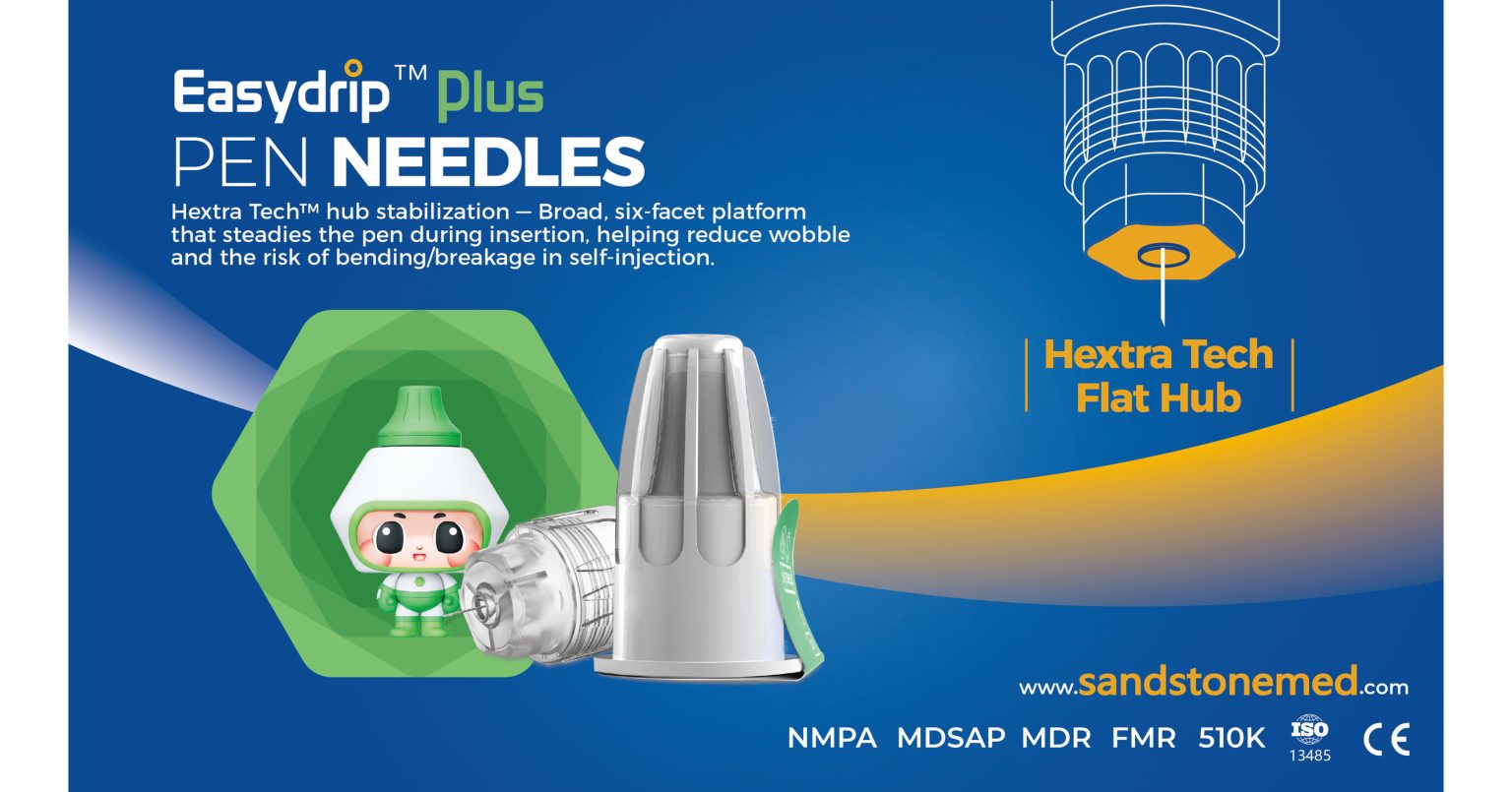 Sandstone Easydrip Plus with Hextra Tech Hexagonal Broad Hub Delivers Steadier, More Comfortable Insulin Injections
